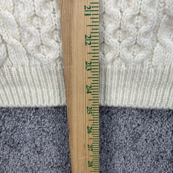 Carraig Donn Irish Wool Cable Knit Fisherman Sweater Pullover Mens Cream Large